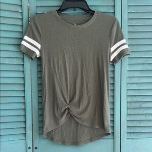 SO Olive Green Knotted Tee with White Stripes